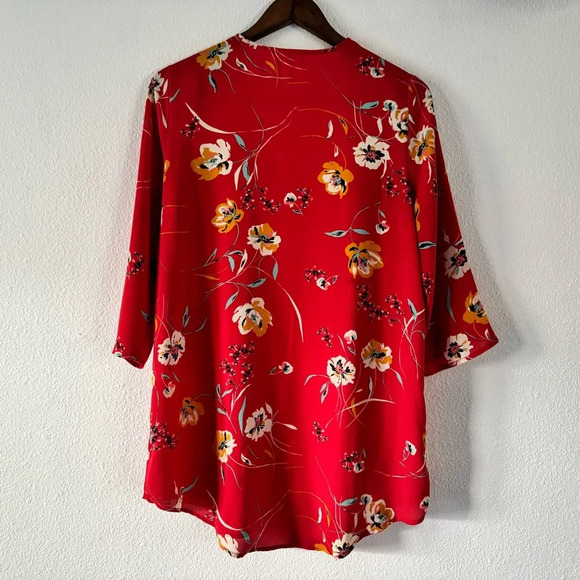 Maurice’s Kimono Flutter Open Front Floral Red Vibrant Womens Medium Breezy - Picture 10 of 11